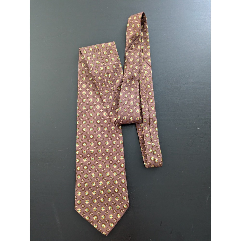 Austin Reed Tie Necktie Brown Floral‎ Print Harvest Colors